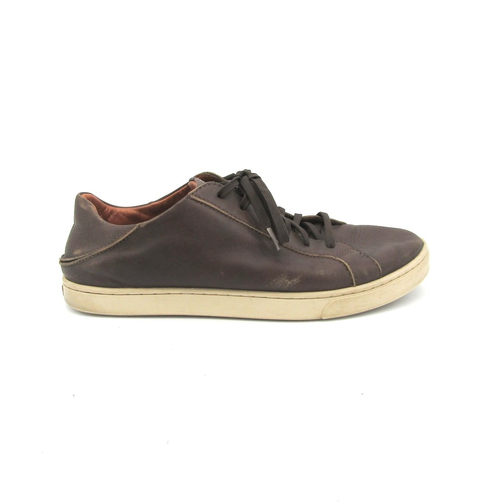 OluKai Kahu Pahaha Men's Dark Brown Leather Lace Up Sneakers Shoes US M 10.5